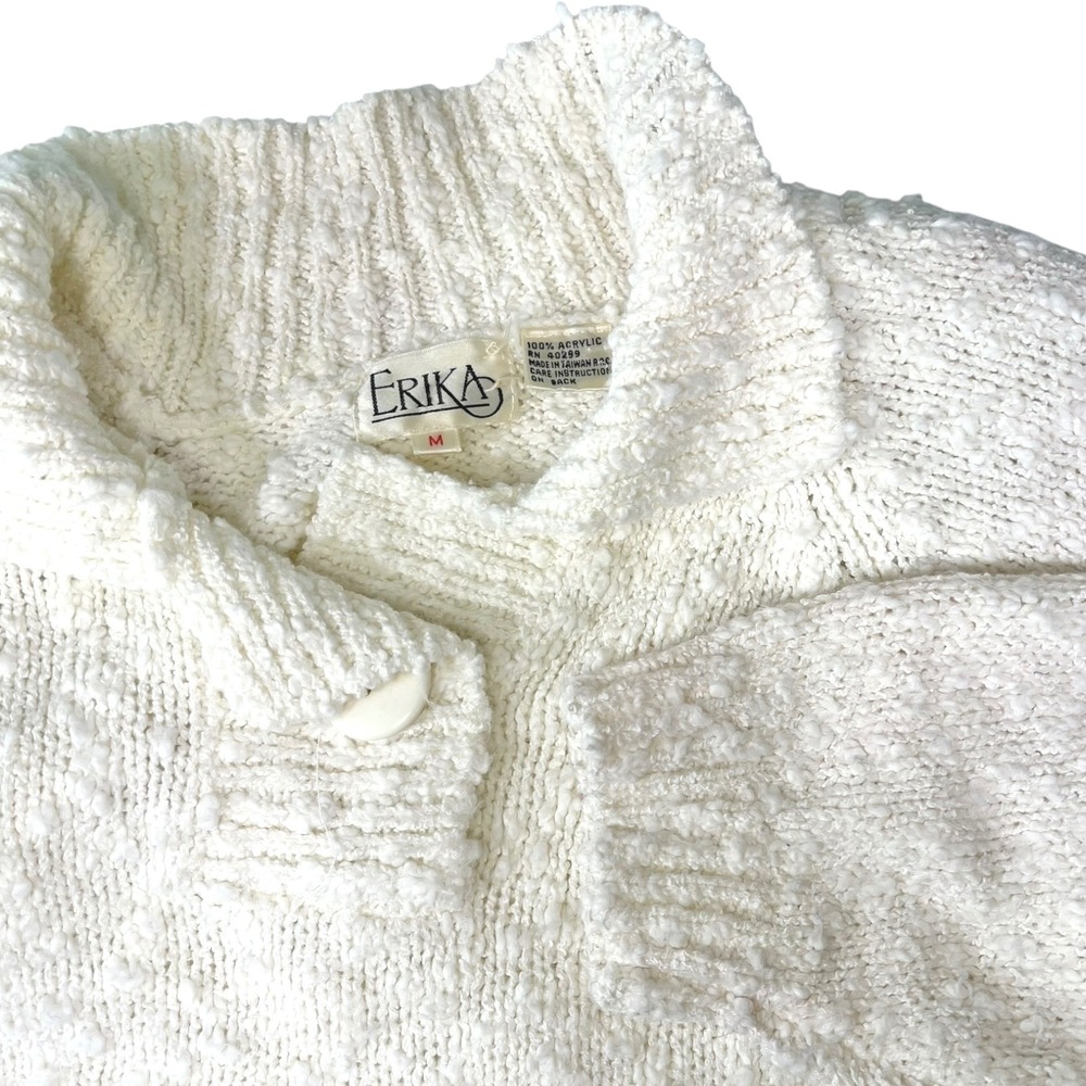 Vintage Erika M Cream Sweater Mock Neck Popcorn Knit Pullover Cottagecore Granny
